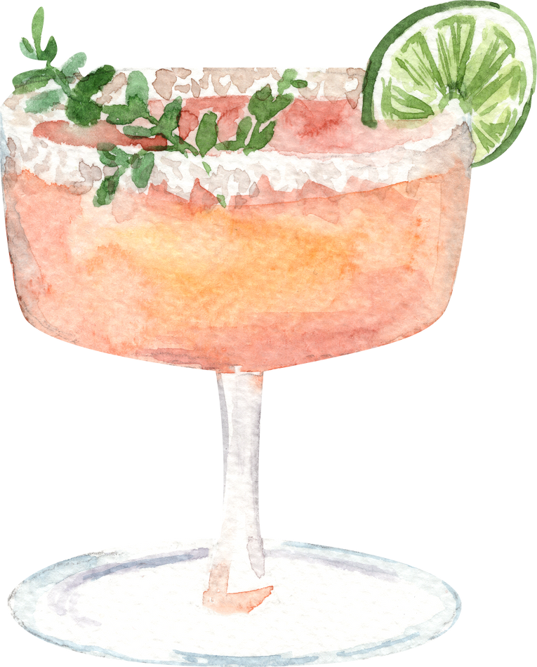 Watercolor grapefruit lime cocktail